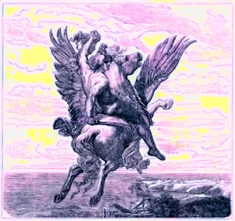 Perseus auf dem geflügelten Pferd Pegasus mit dem Kopf der Medusa, Illustration aus Die illustrierte Geschichte der Welt, veröffentlicht um 1880
