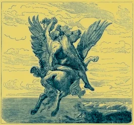 Perseus auf dem geflügelten Pferd Pegasus mit dem Kopf der Medusa, Illustration aus 