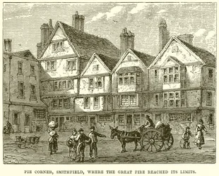 Pie Corner, Smithfield, wo das Große Feuer seine Grenzen erreichte