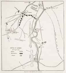 Plan der Schlacht von Assaye, Illustration aus Cassells Illustrierter Geschichte Indiens von James Grant, veröffentlicht 1879