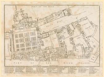Plan des Palastes von Whitehall, aufgenommen in der Regierungszeit von Charles II, 1680