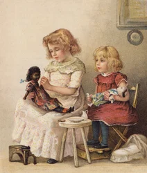 Mutter spielen (Chromolithographie)