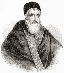 Papst Sixtus V. oder Xystus V., geboren als Felice Peretti di Montalto, aus Ward und Locks Illustrierter Weltgeschichte, veröffentlicht ca. 1882