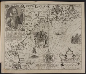 Porträt von Captain John Smith. Ein Bild der Küste von Neuengland, in 