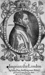 Porträt von John Day, Frontispiz zu Foxes Book of Martyrs, 1564