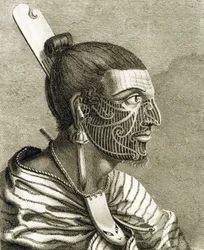 Porträt eines Maori-Mannes mit Ta Moko-Tattoos