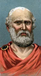 Porträt des Athener Philosophen Platon - Platon - aus der Serie „Führer der Menschheit“ - Chromolithografie - Englische Schule, 20. Jahrhundert