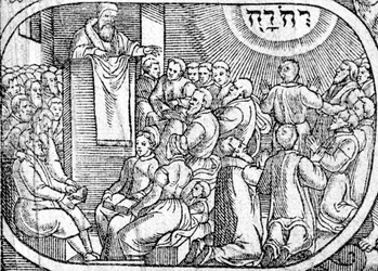 Predigt an eine Gemeinde, während einige sich vor einer Vision Gottes verneigen