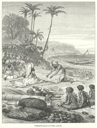 Präsentation des Kanus (Gravur)