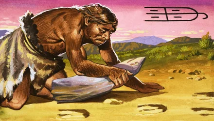 Urmensch, der eine Spur 