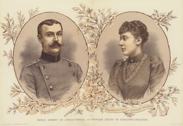 Prinz Aribert von Anhalt-Dessau und Prinzessin Louise von Schleswig-Holstein (Chromolithografie)