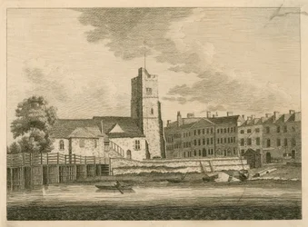 Putney-Brücke und Kirche, London