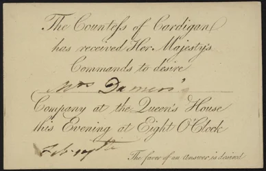 Königin Charlotte lädt Mrs. Damer ins Queen