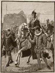 Königin Elisabeth in Tilbury, Illustration aus Cassells Illustrierter Geschichte Englands