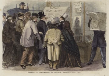 Lesen der Kriegsnachrichten am Broadway, New York