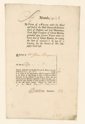 Quittung für Civil List Lotterie von 1713