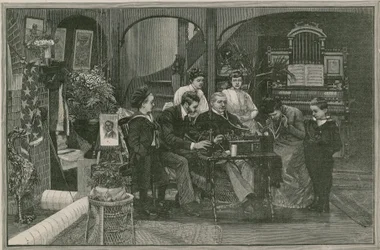 Empfang einer Nachricht aus Amerika durch Edisons Phonograph