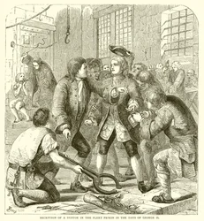 Empfang eines Schuldners im Fleet-Gefängnis zur Zeit von George II