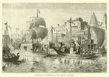 Religiöse Prozession auf dem Fluss, Benares