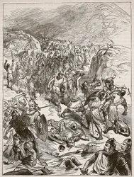 Zurückweisung der Engländer bei Corwen, Illustration aus Cassells Illustrierter Geschichte Englands