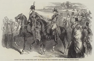 Rückkehr von Prinz Albert und Herzog von Wellington von der Parade auf Wimbledon Common (Stich)