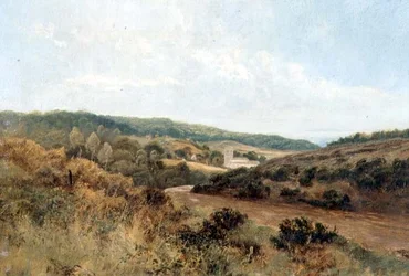 Flusslandschaft mit Kirche in der Ferne