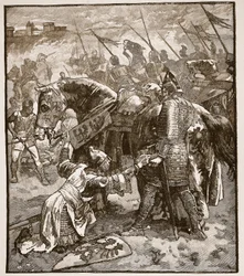Robert bittet seinen Vater um Vergebung, Illustration aus Cassells Illustrierter Geschichte Englands