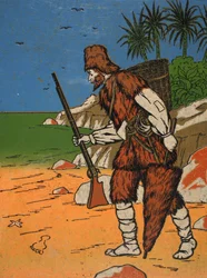 Robinson Crusoe, Illustration aus Die Geschichte von Robinson Crusoe: Eine Adaption für Kinder nach Defoes Sprache, veröffentlicht von Griffith Farran Browne & Co. Limited, London