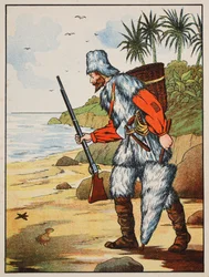 Robinson Crusoe, Illustration aus Die Geschichte von Robinson Crusoe: Eine Adaption für Kinder nach Defoes Sprache, veröffentlicht von Griffith Farran Browne & Co. Limited, London