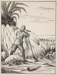 Robinson Crusoe, Illustration aus Die Geschichte von Robinson Crusoe: Eine Adaption für Kinder nach Defoes Sprache, veröffentlicht von Griffith Farran Browne & Co. Limited, London