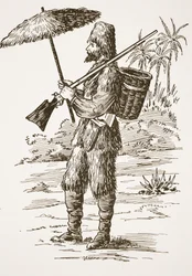 Robinson Crusoe, Illustration aus Die Geschichte von Robinson Crusoe: Eine Adaption für Kinder nach Defoes Sprache, veröffentlicht von Griffith Farran Browne & Co. Limited, London