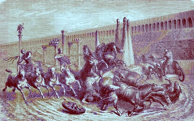 Römische öffentliche Spiele unter dem Imperium - das Wagenrennen im Zirkus, Illustration aus Die Illustrierte Geschichte der Welt, veröffentlicht um 1880