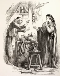Romeo kauft Gift vom Apotheker, Illustration aus Romeo und Julia, aus 