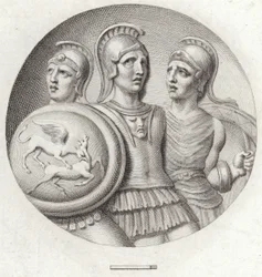 Rundbild mit drei römischen Soldaten