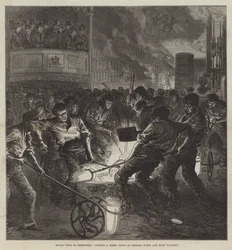 Königlicher Besuch in Sheffield, Gießen eines Stahlblocks in der Fabrik von Messers Firth und Söhne (Stich)