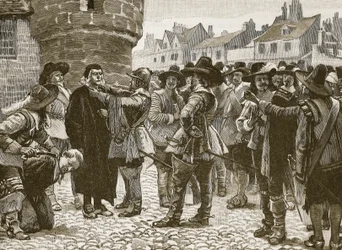 Royalistische Verschwörer in Salisbury beleidigen den Sheriff, Illustration aus Cassells Illustrierter Geschichte Englands