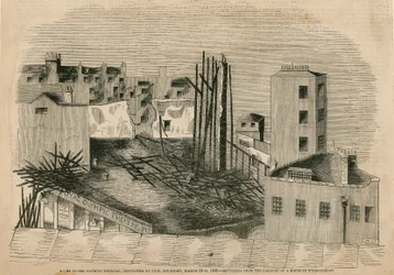 Ruinen des Olympic Theaters, durch Feuer zerstört, 29. März 1849