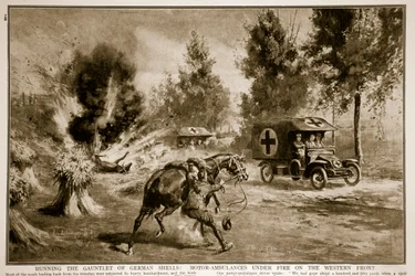 Durch das Sperrfeuer deutscher Granaten: Krankenwagen unter Beschuss an der Westfront, 1914-19