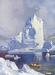 Segelschiff vor einem riesigen Eisberg