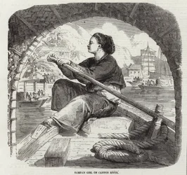 Sampan-Mädchen auf dem Kanton-Fluss