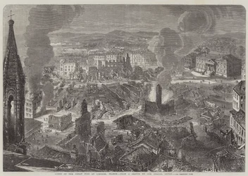 Szene des großen Feuers in Limoges, Frankreich (Stich)