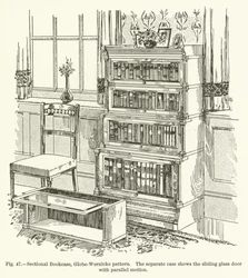 Sektionales Bücherregal, Globe-Wernicke-Muster, das separate Fach zeigt die Schiebetür aus Glas mit Parallelbewegung