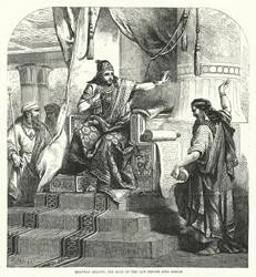 Schafan liest das Gesetzbuch vor König Josia (Gravur)