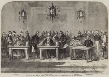 Unterzeichnung des Vertrags zwischen England und China in Tien-Tsin am 26. Juni 1858