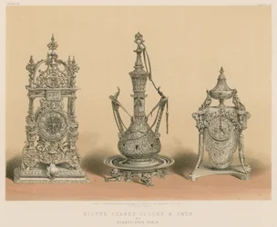 Versilberte Uhren und Kanne von Barbedienne, Paris