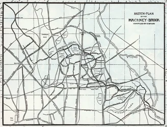 Skizzenplan des Hackney Brook, erstellt von E. Bolus