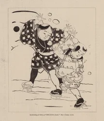 Schneeballschlacht in China, "Kinderleben in Japan," von einem chinesischen Künstler (Gravur)