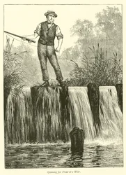 Angeln auf Forellen an einem Wehr