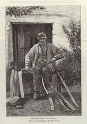 Holz für Körbe spalten