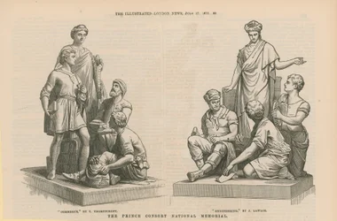 Statuen, die Handel und Ingenieurwesen darstellen